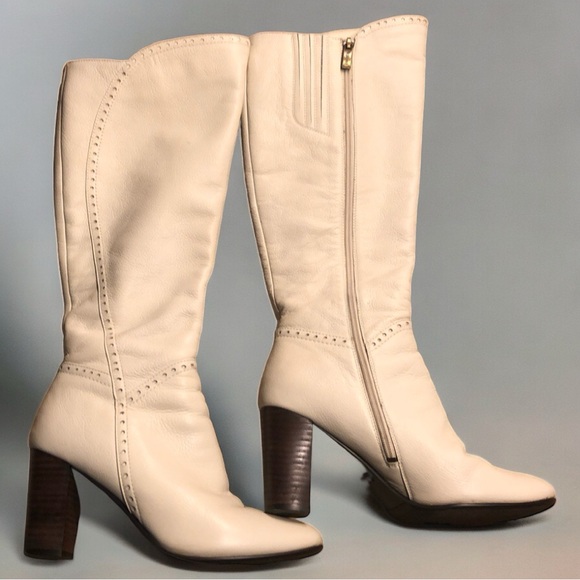 RiaRosa White Leather Heeled Boots – Size 38 (US 8) - Picture 2 of 12